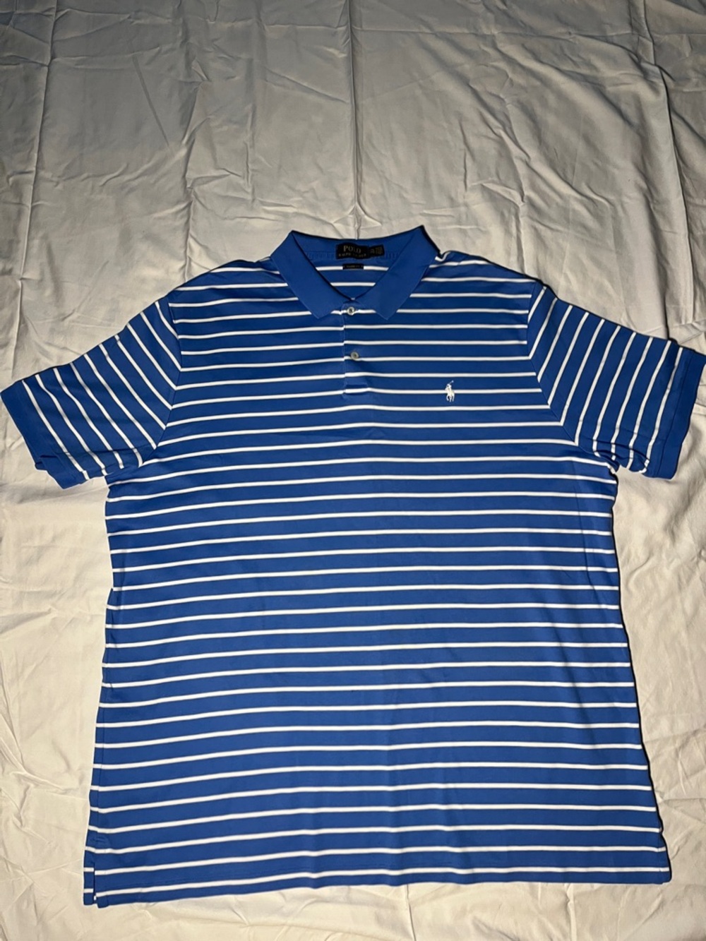 Men’s Polo by Ralph Lauren Blue and White Horizontal Stripe XXL Classic Fit Polo